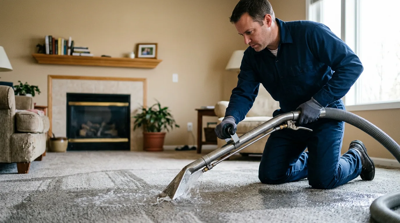Water damage restoration technician working near Chatham, VA